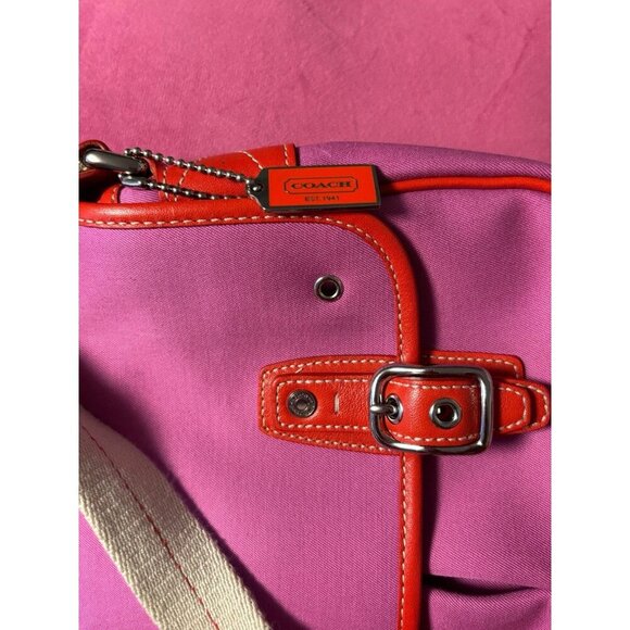 Coach Pink & Orange Canvas Park Crossbody Bag, Color-block Leather Trim - Picture 7 of 8